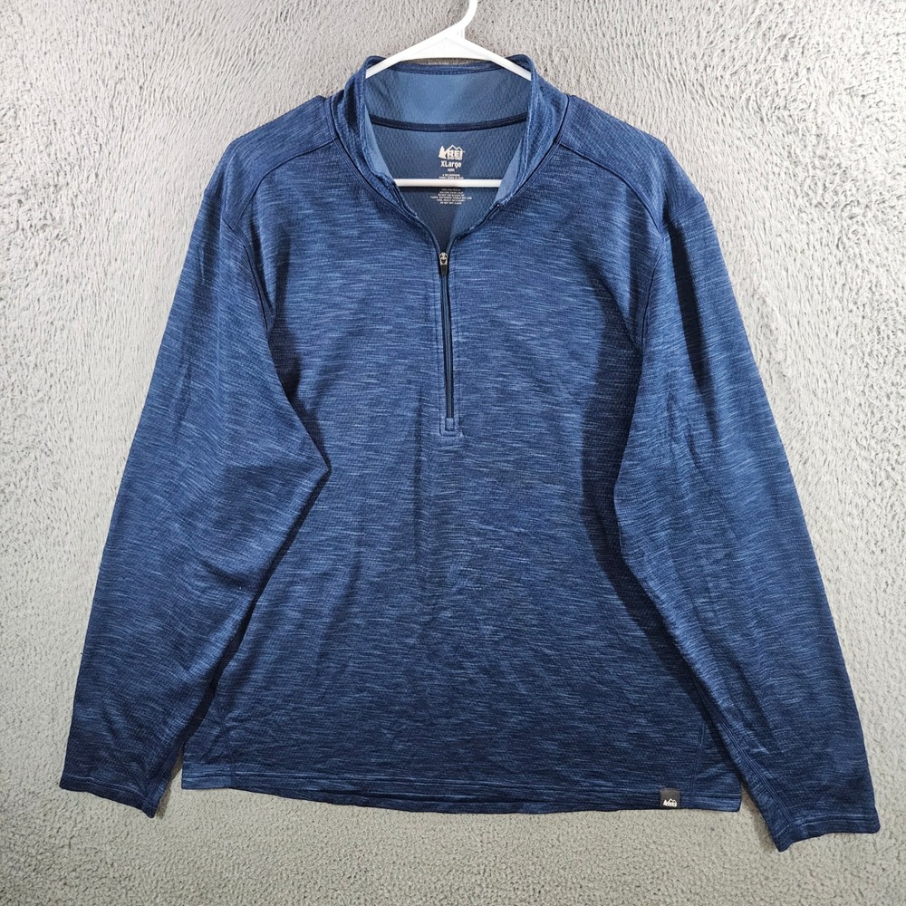 REI Co-op Mens XL Blue Space Dye Heathered Quarter Zip Pullover Active Top